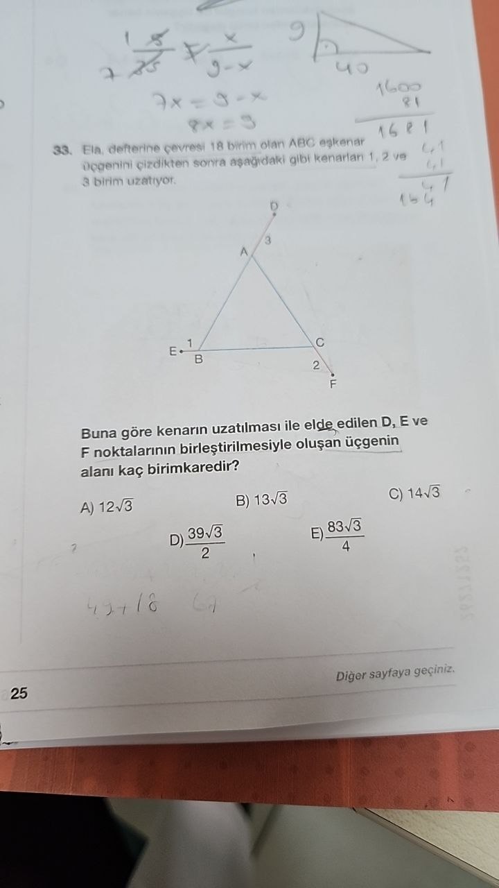 Eşkenar Üçgen Kenar Uzatma Alan Problemi görseli