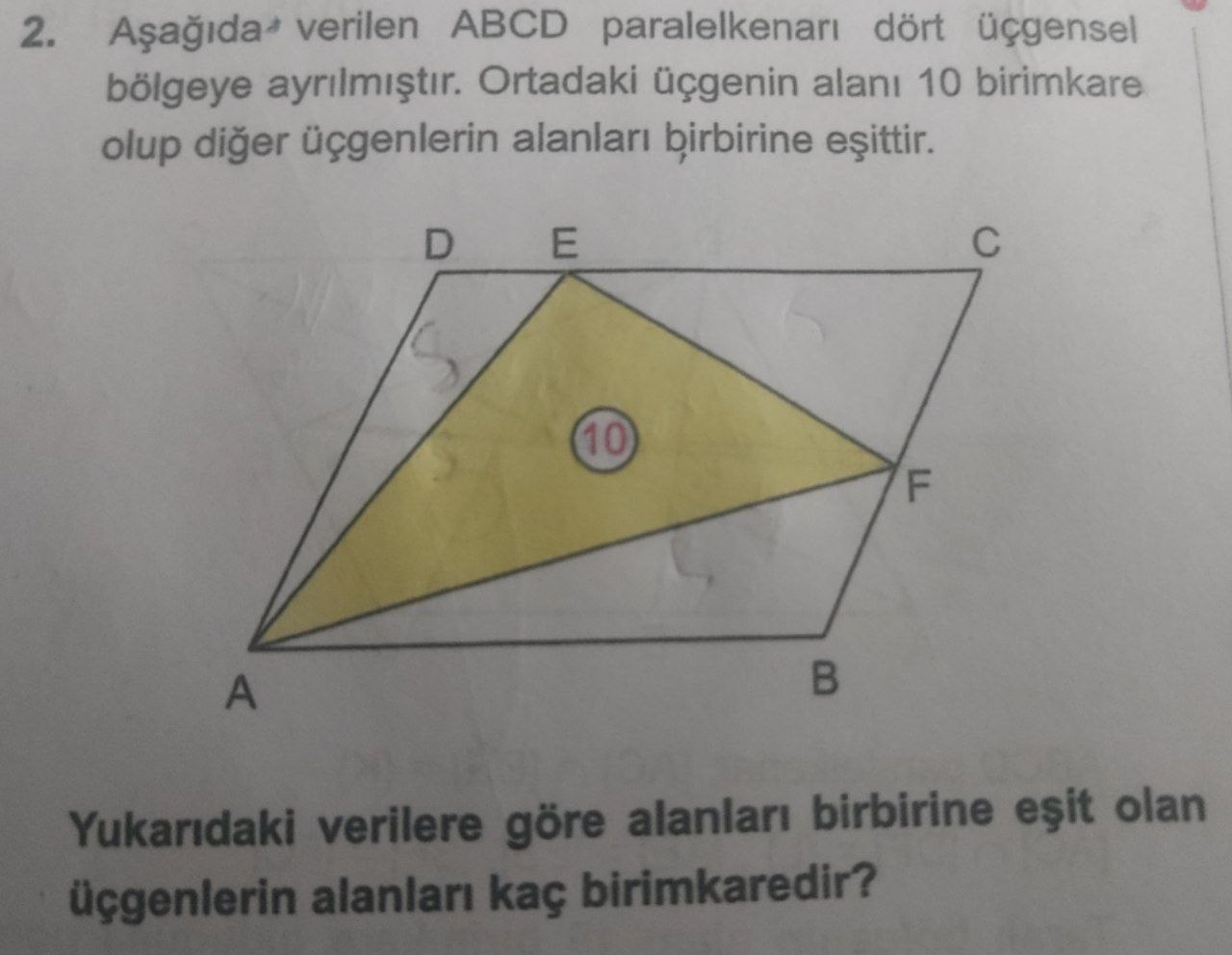 Paralelkenarda Üçgensel Bölgelerin Alanı Hesaplama görseli