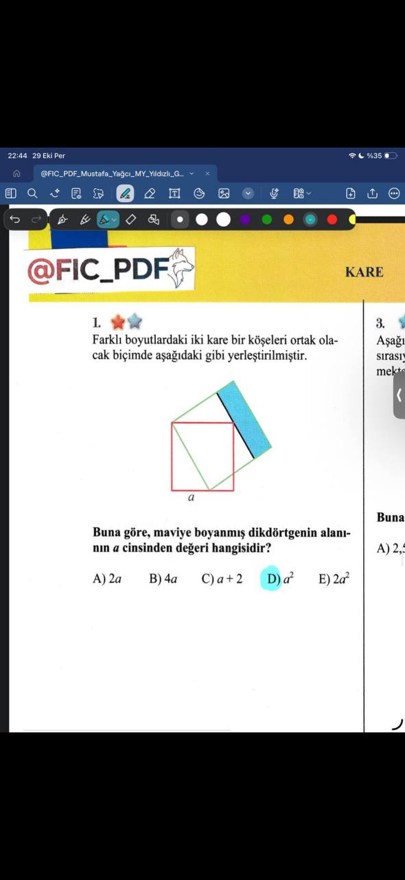 Geometri Kare ve Dikdörtgen Alanı Hesaplama Sorusunun Çözümü görseli