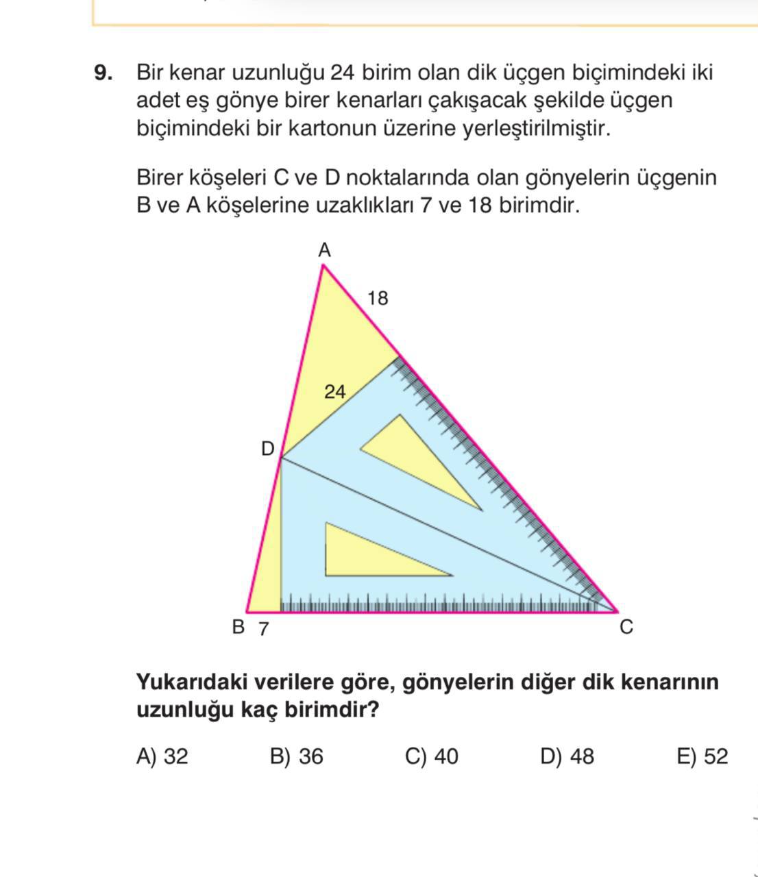 Geometri Dik Üçgen ve Eş Gönyeler Soru Çözümü görseli