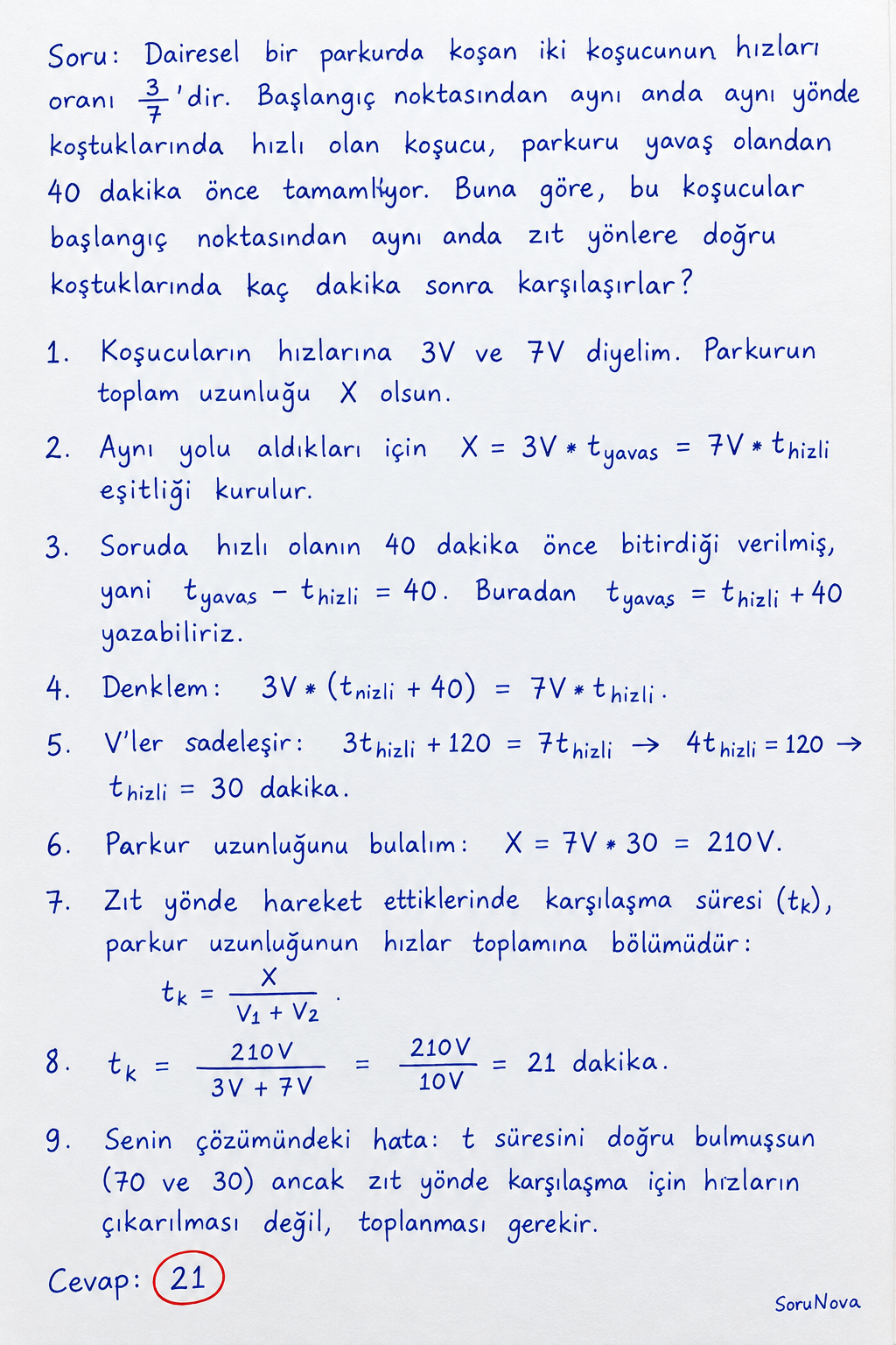 Dairesel Parkur Hız Problemi Çözümü adım adım çözümü