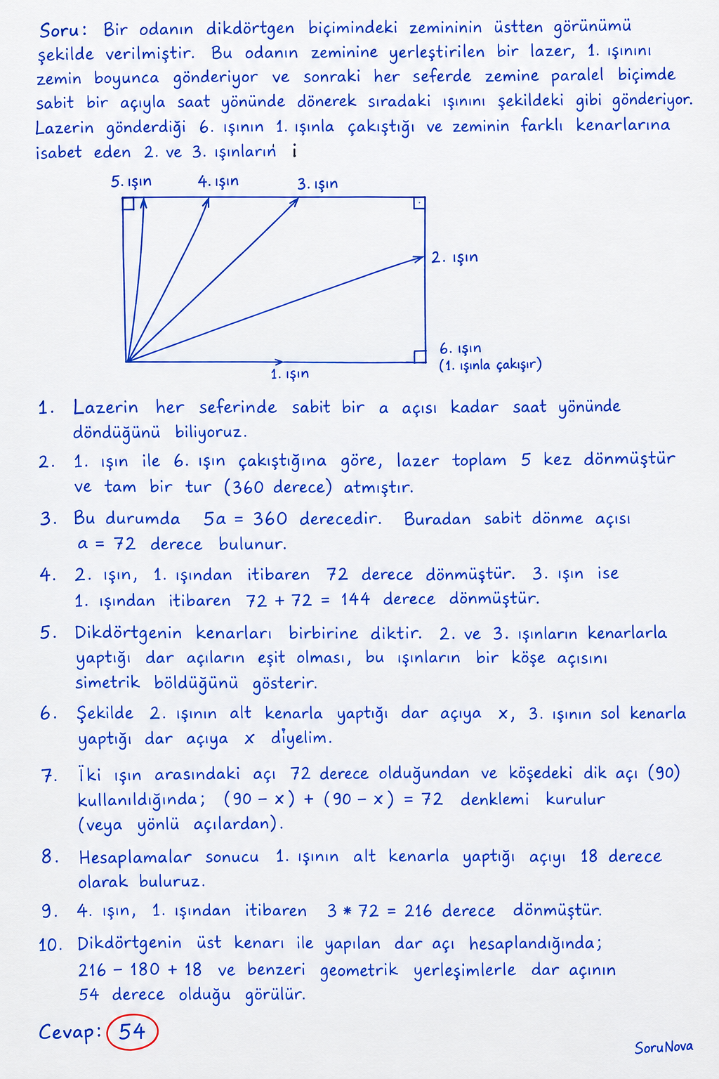 TYT 2024 Geometri Işın Açısı Sorusu Çözümü adım adım çözümü