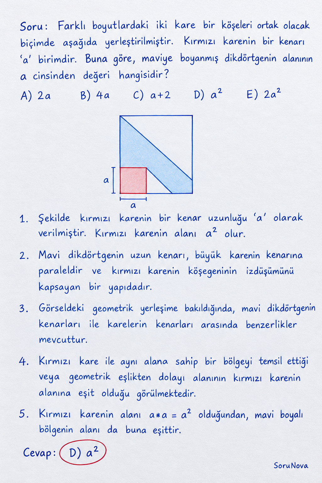 Geometri Kare ve Dikdörtgen Alanı Hesaplama Sorusunun Çözümü adım adım çözümü
