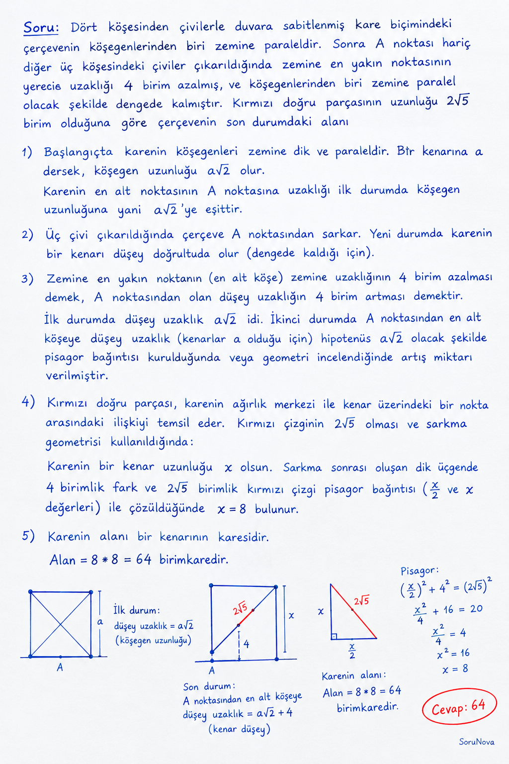 Geometri Kare Çerçeve ve Alan Hesaplama Sorusu adım adım çözümü
