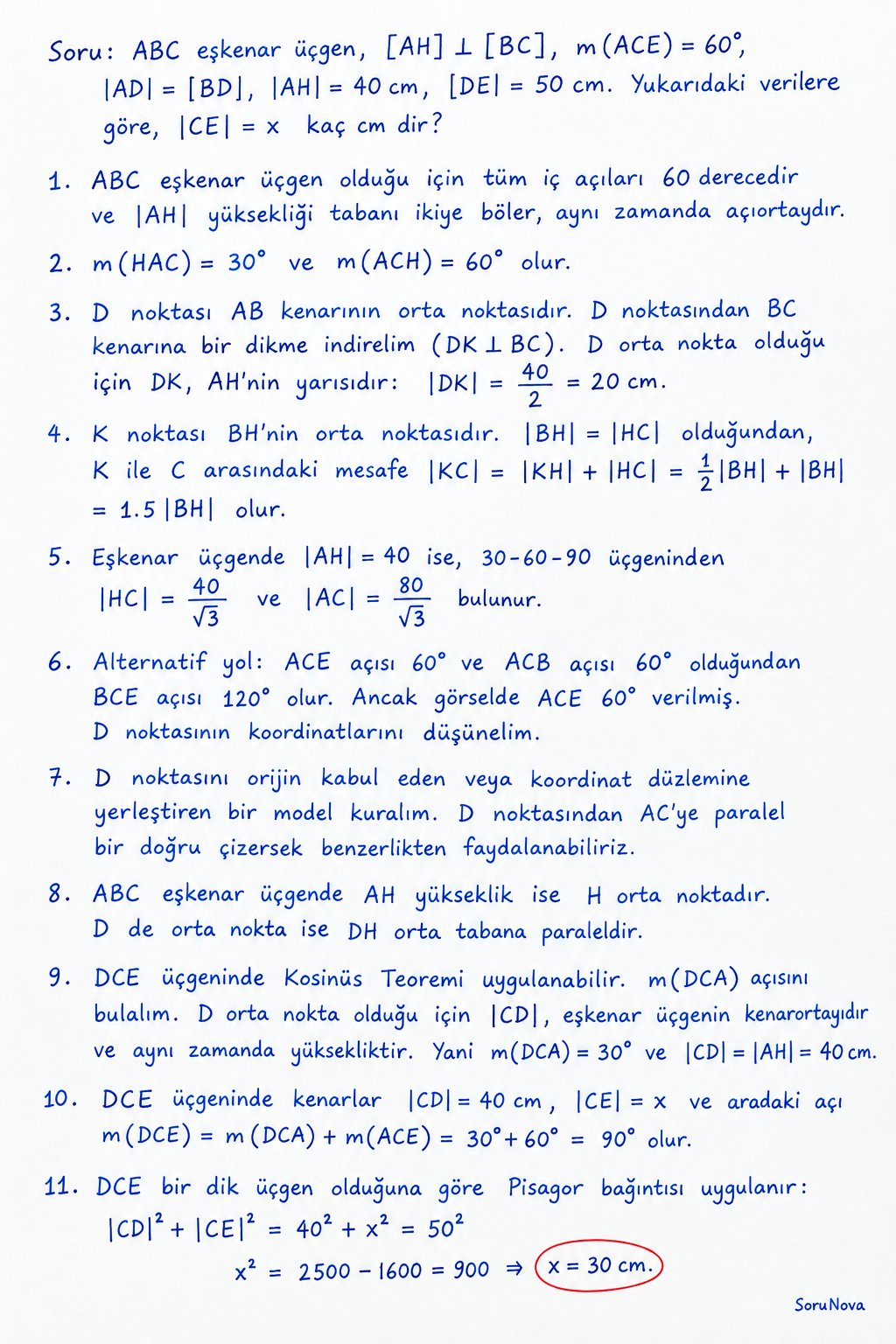 Eşkenar Üçgen ve Üçgende Benzerlik Sorusu Çözümü adım adım çözümü